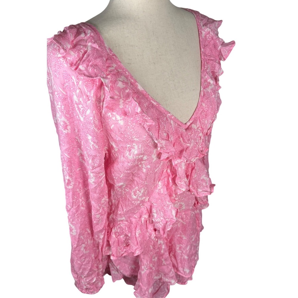 Free People Floral Mini Dress Womens Small Pink Viscose Boho Ruffle Romantic New - Picture 3 of 8